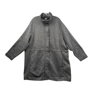 Lands End Womens 3X Gray Snap Front Fleece Jacket Coat Mock Neck Plus Size